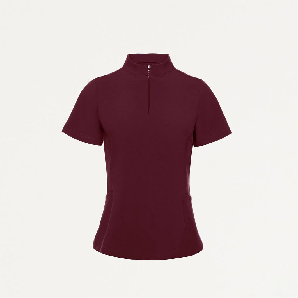 Jaanuu Scrubs Women's Aria Fit & Flare ULTRAlite™ Scrub Top Burgundy | scrub-supply.com