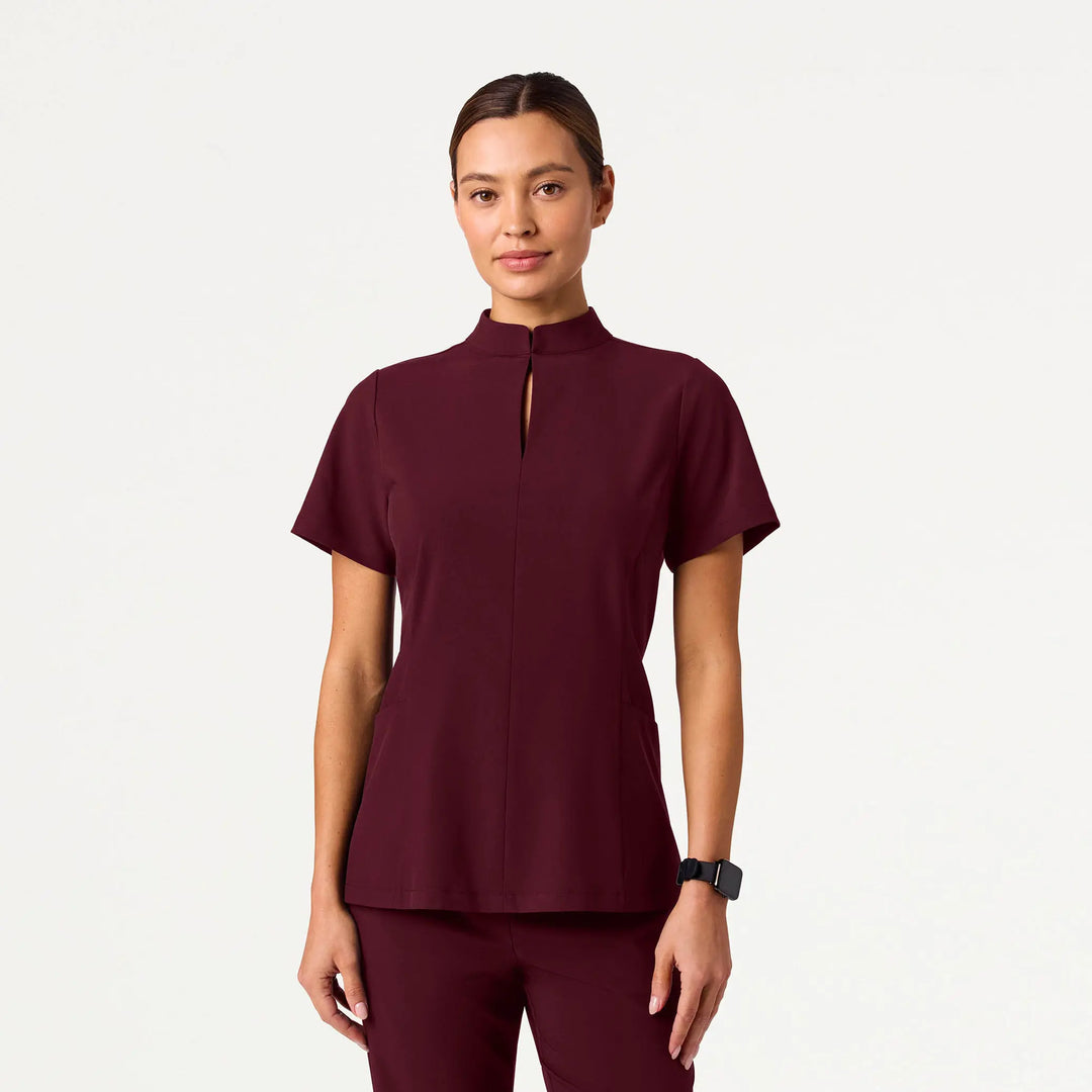 Jaanuu Scrubs Women's Aria Fit & Flare ULTRAlite™ Scrub Top Burgundy | scrub-supply.com