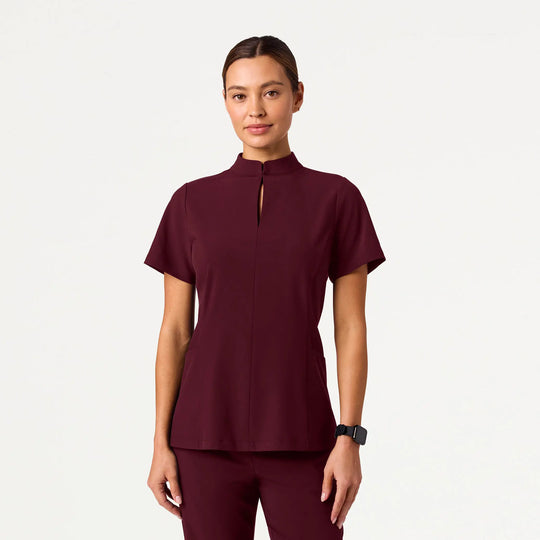 Jaanuu Scrubs Women's Aria Fit & Flare ULTRAlite™ Scrub Top Burgundy | scrub-supply.com