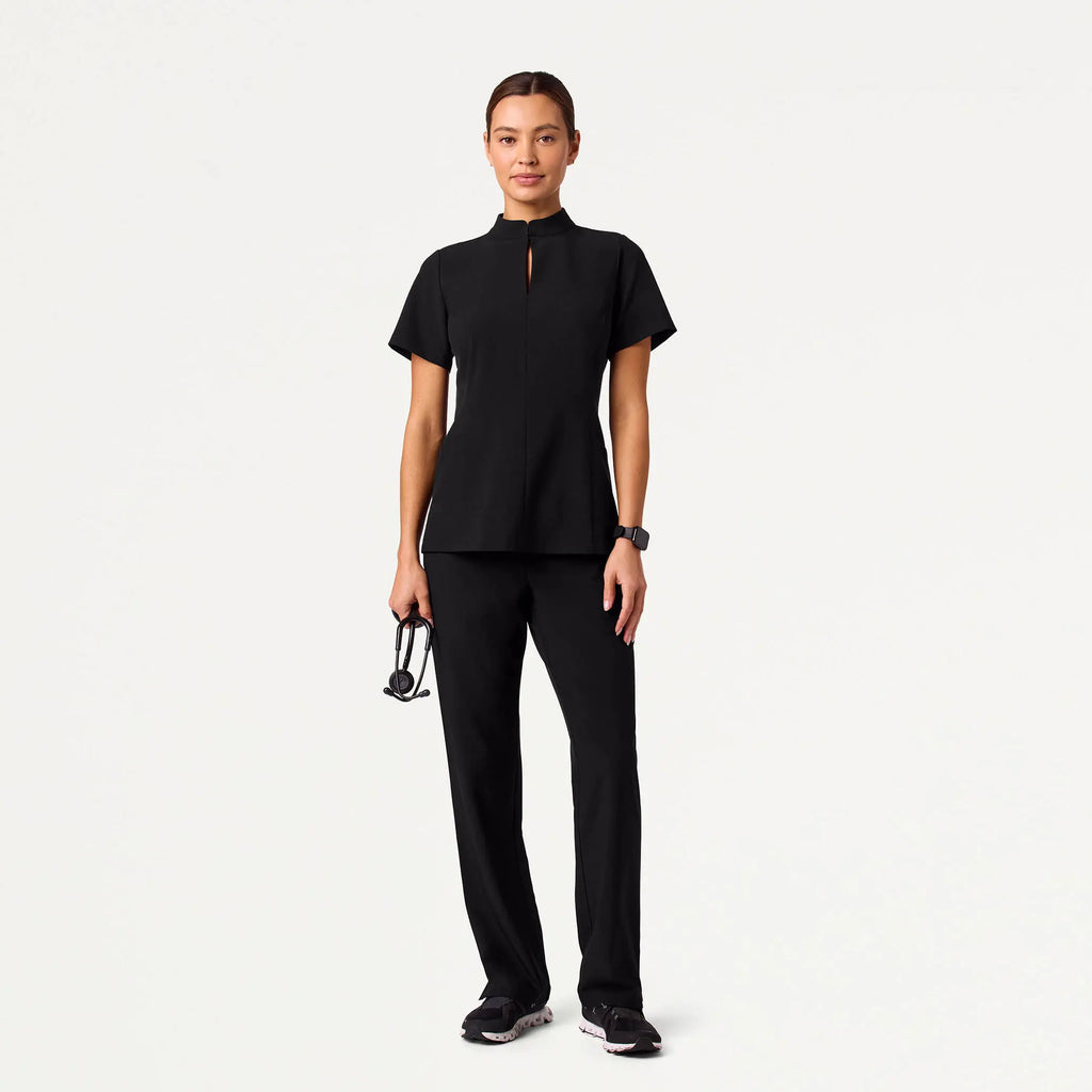 Jaanuu Scrubs Women's Aria Fit & Flare ULTRAlite™ Scrub Top Black | scrub-supply.com