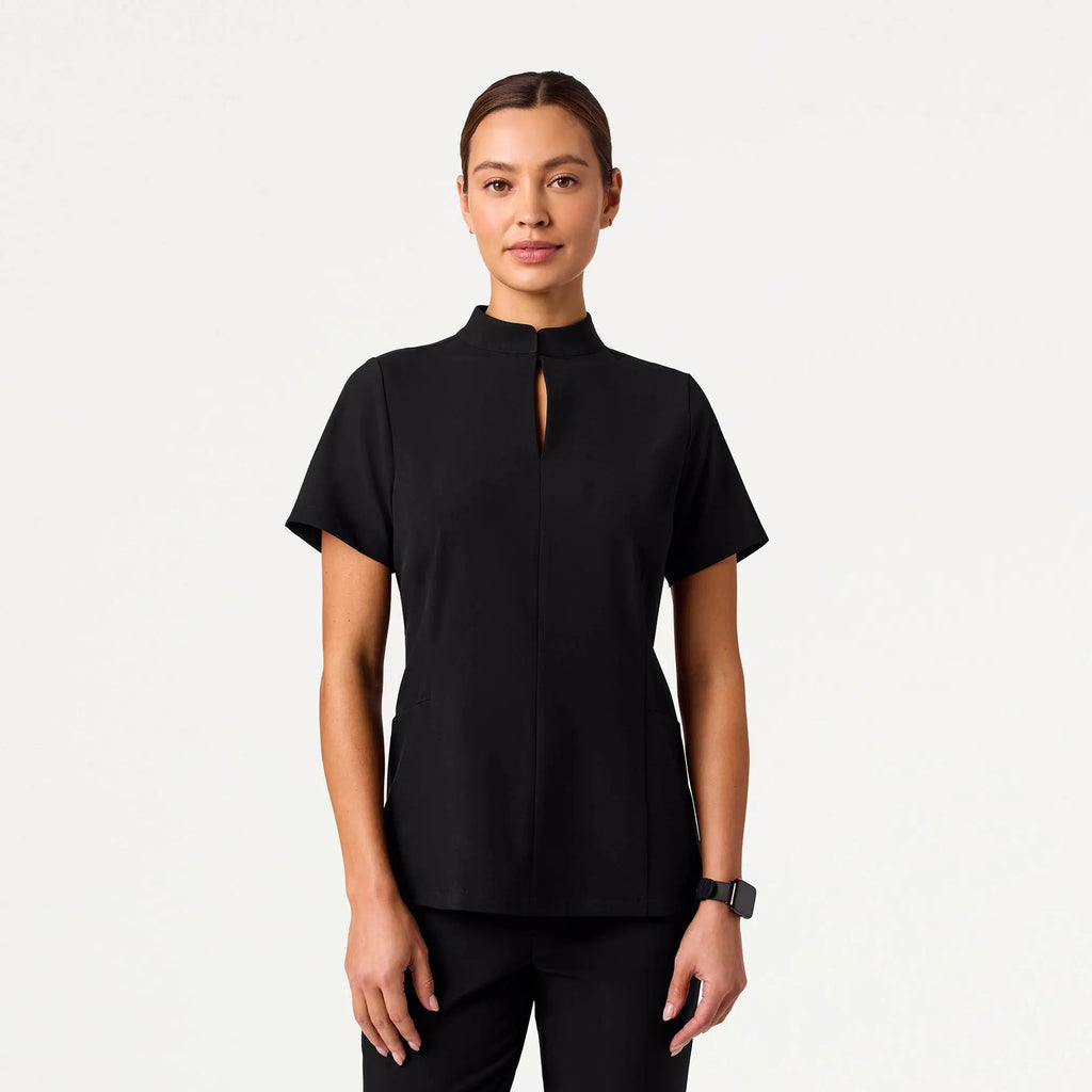 Jaanuu Scrubs Women's Aria Fit & Flare ULTRAlite™ Scrub Top Black | scrub-supply.com