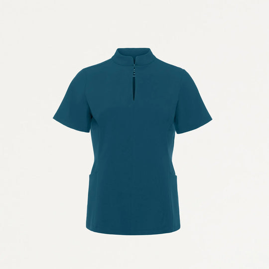 Jaanuu Scrubs Women's Aria Fit & Flare ULTRAlite™ Scrub Top Caribbean Blue | scrub-supply.com