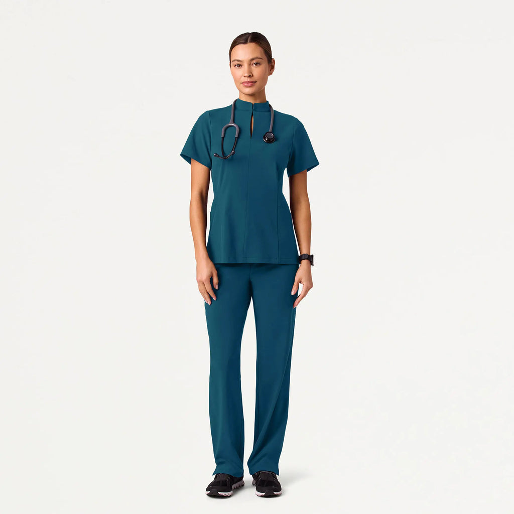Jaanuu Scrubs Women's Aria Fit & Flare ULTRAlite™ Scrub Top Caribbean Blue | scrub-supply.com