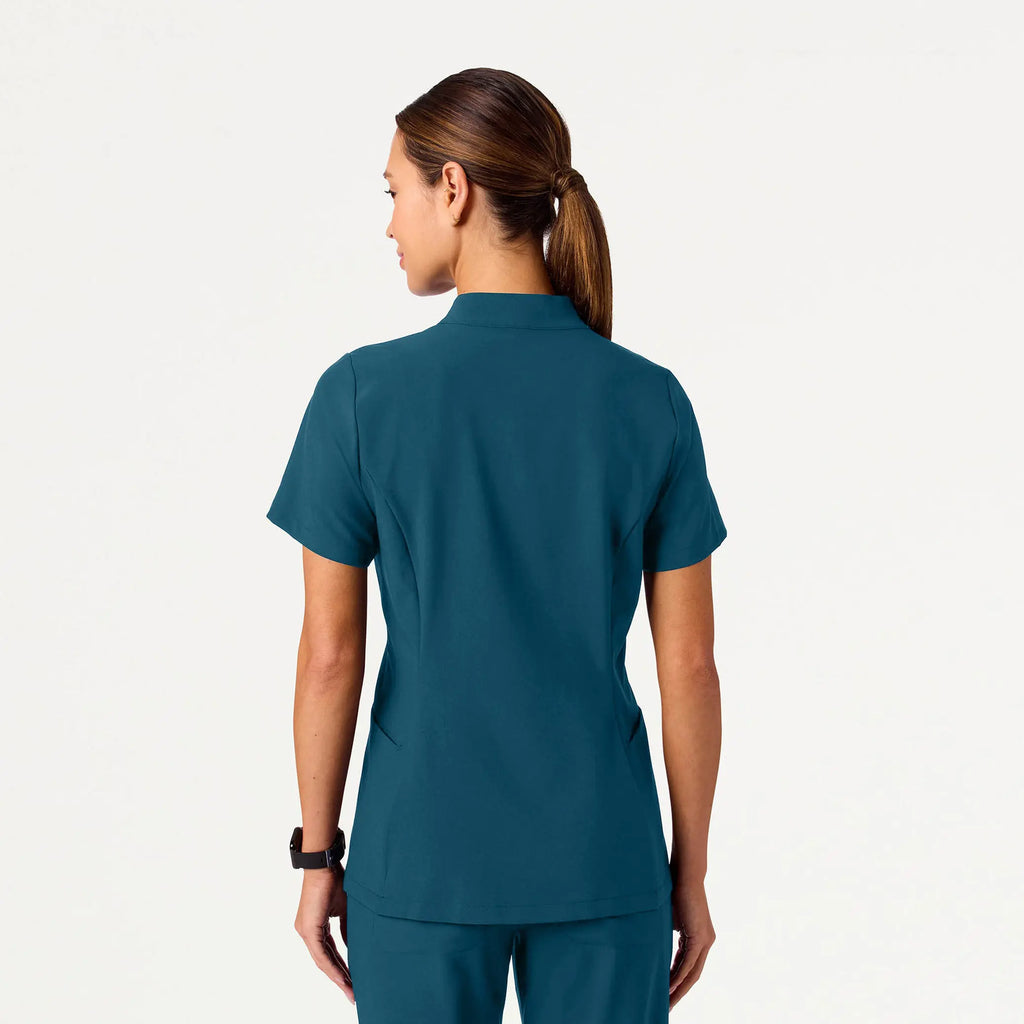 Jaanuu Scrubs Women's Aria Fit & Flare ULTRAlite™ Scrub Top Caribbean Blue | scrub-supply.com
