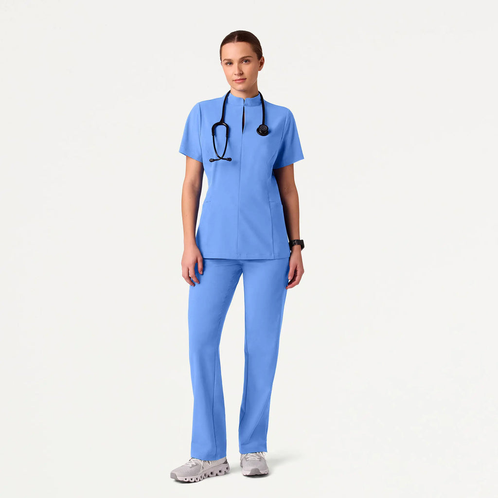 Jaanuu Scrubs Women's Aria Fit & Flare ULTRAlite™ Scrub Top Ceil Blue | scrub-supply.com
