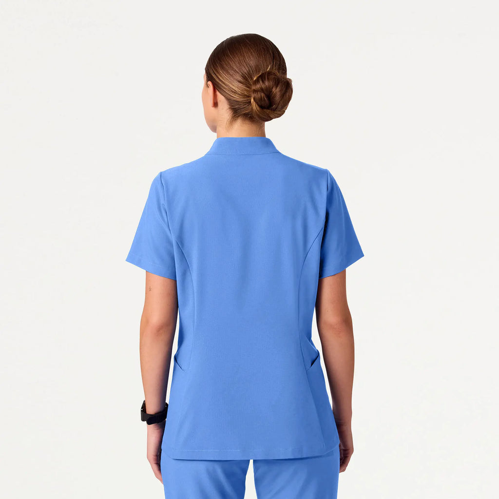 Jaanuu Scrubs Women's Aria Fit & Flare ULTRAlite™ Scrub Top Ceil Blue | scrub-supply.com