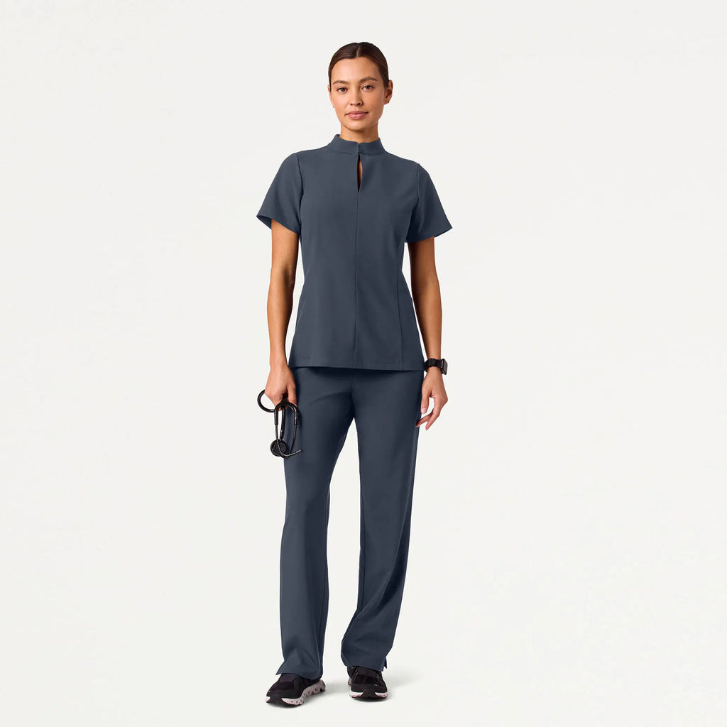 Jaanuu Scrubs Women's Aria Fit & Flare ULTRAlite™ Scrub Top Carbon Gray | scrub-supply.com