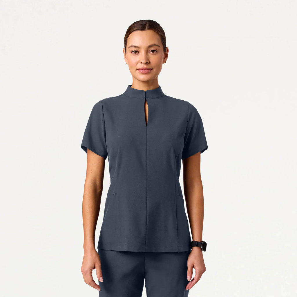 Jaanuu Scrubs Women's Aria Fit & Flare ULTRAlite™ Scrub Top Carbon Gray | scrub-supply.com