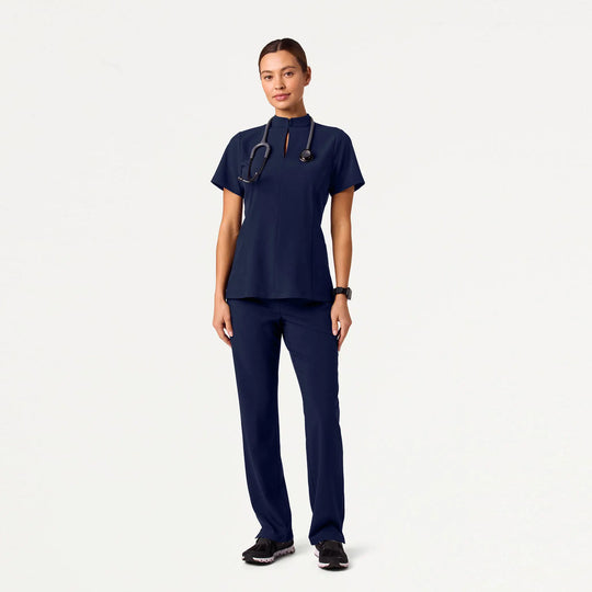 Jaanuu Scrubs Women's Aria Fit & Flare ULTRAlite™ Scrub Top Midnight Navy | scrub-supply.com