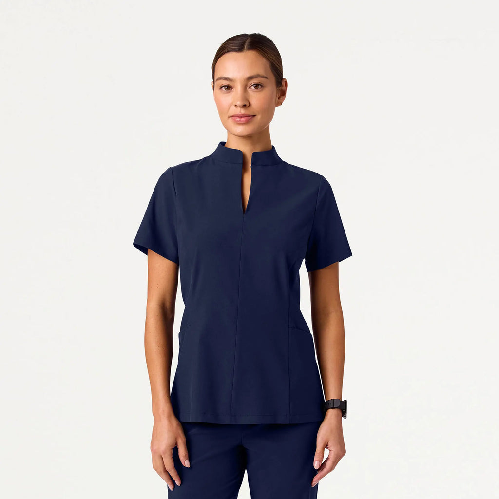 Jaanuu Scrubs Women's Aria Fit & Flare ULTRAlite™ Scrub Top Midnight Navy | scrub-supply.com