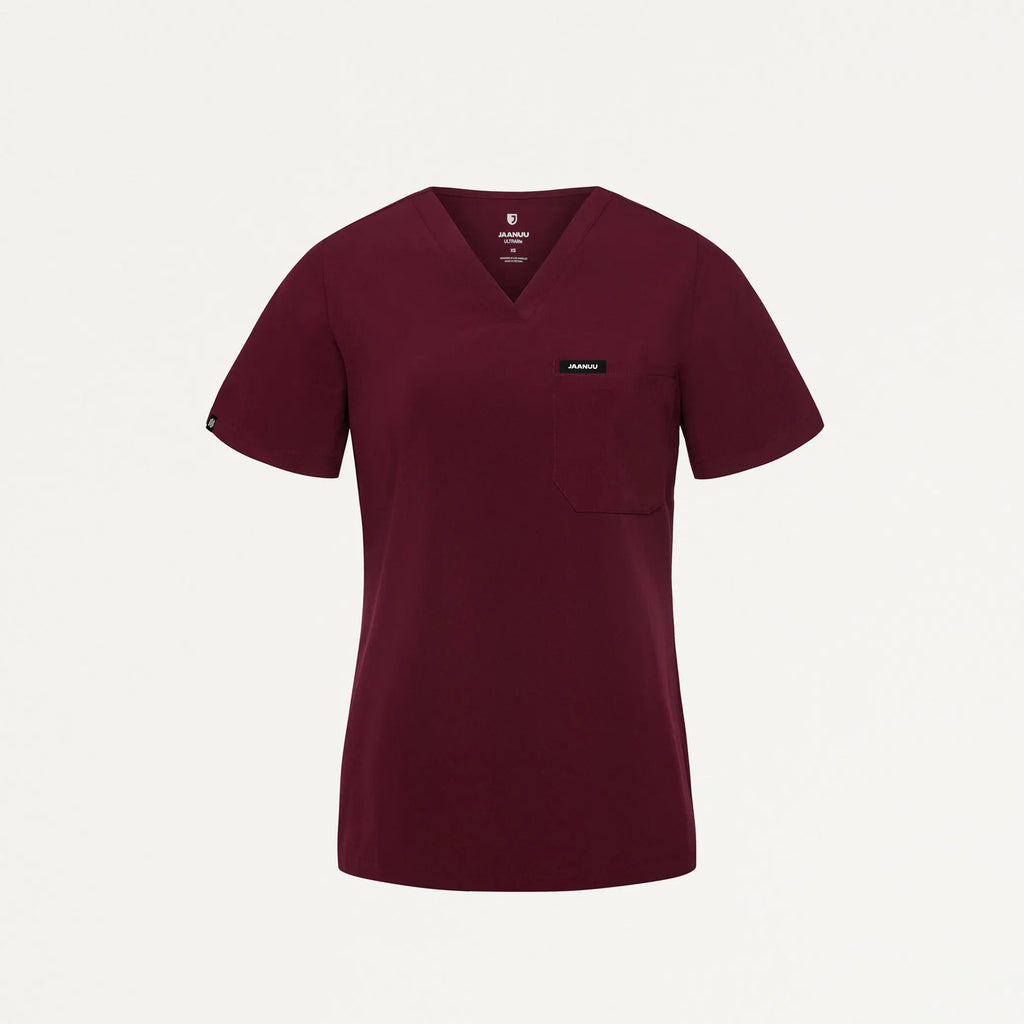Jaanuu Scrubs Women's Rhena Slim ULTRAlite™ 1-Pocket Scrub Top Burgundy | scrub-supply.com