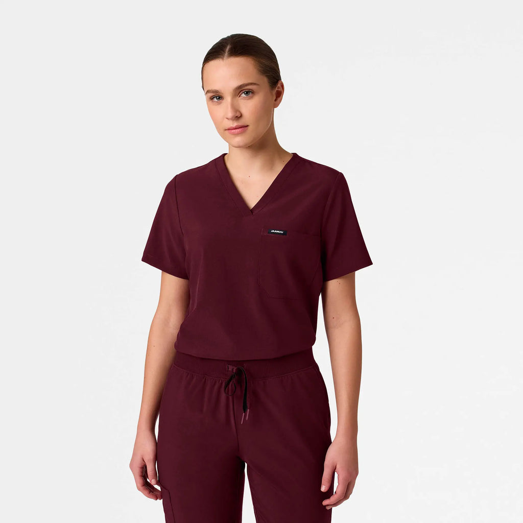 Jaanuu Scrubs Women's Rhena Slim ULTRAlite™ 1-Pocket Scrub Top Burgundy | scrub-supply.com