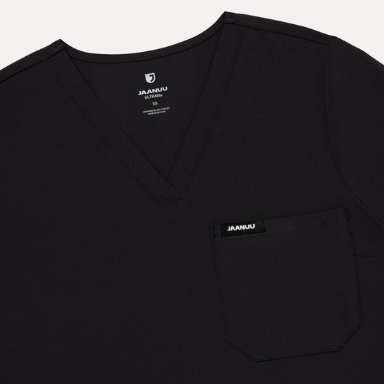 Jaanuu Scrubs Women's Rhena Slim ULTRAlite™ 1-Pocket Scrub Top Black | scrub-supply.com