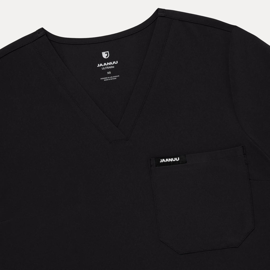 Jaanuu Scrubs Women's Rhena Slim ULTRAlite™ 1-Pocket Scrub Top Black | scrub-supply.com