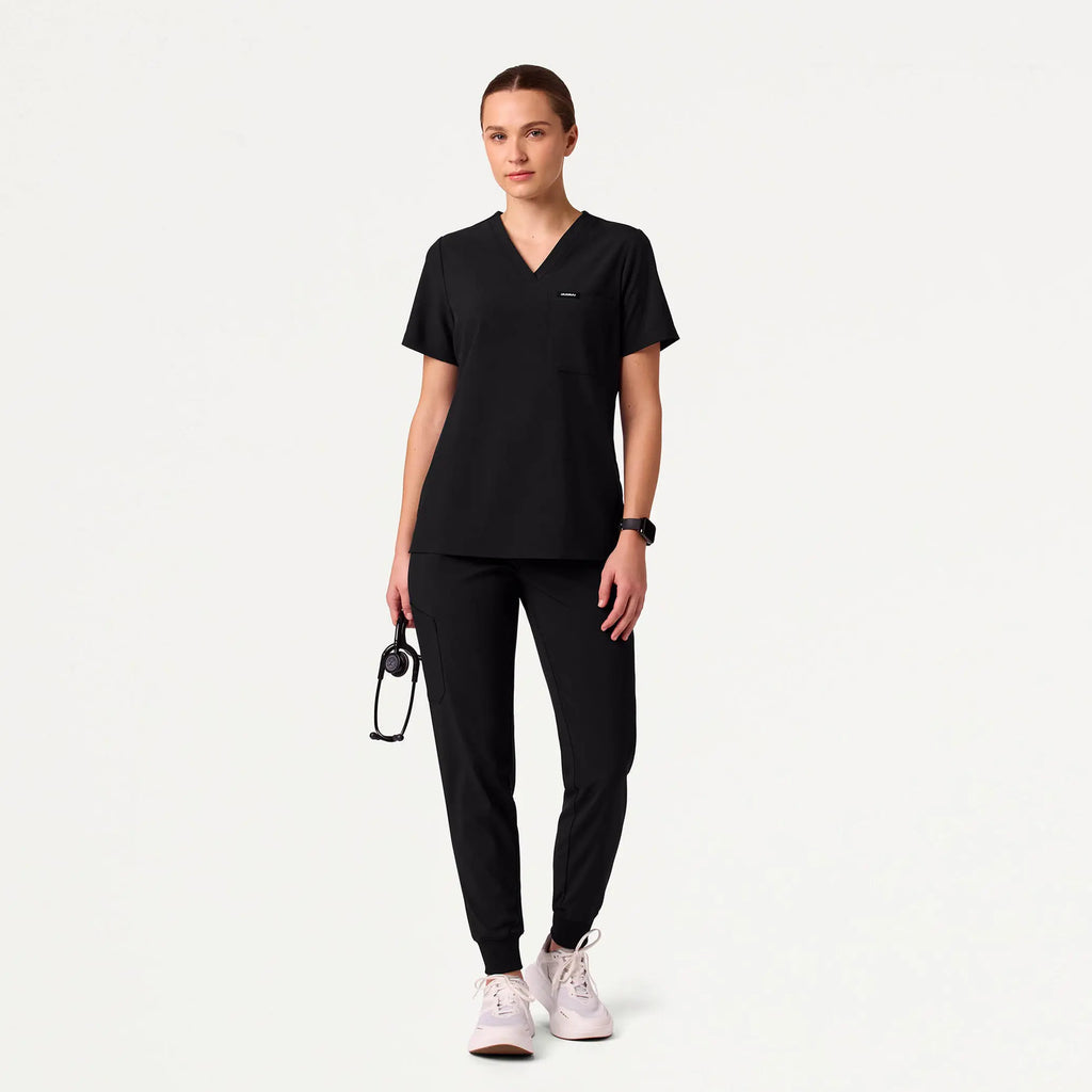 Jaanuu Scrubs Women's Rhena Slim ULTRAlite™ 1-Pocket Scrub Top Black | scrub-supply.com