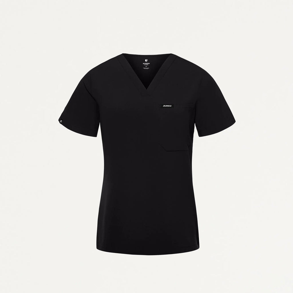 Jaanuu Scrubs Women's Rhena Slim ULTRAlite™ 1-Pocket Scrub Top Black | scrub-supply.com