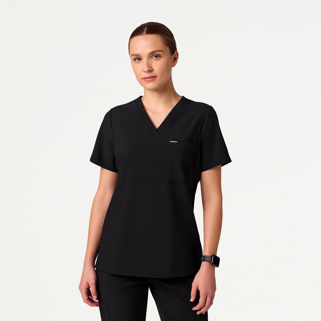 Jaanuu Scrubs Women's Rhena Slim ULTRAlite™ 1-Pocket Scrub Top Black | scrub-supply.com