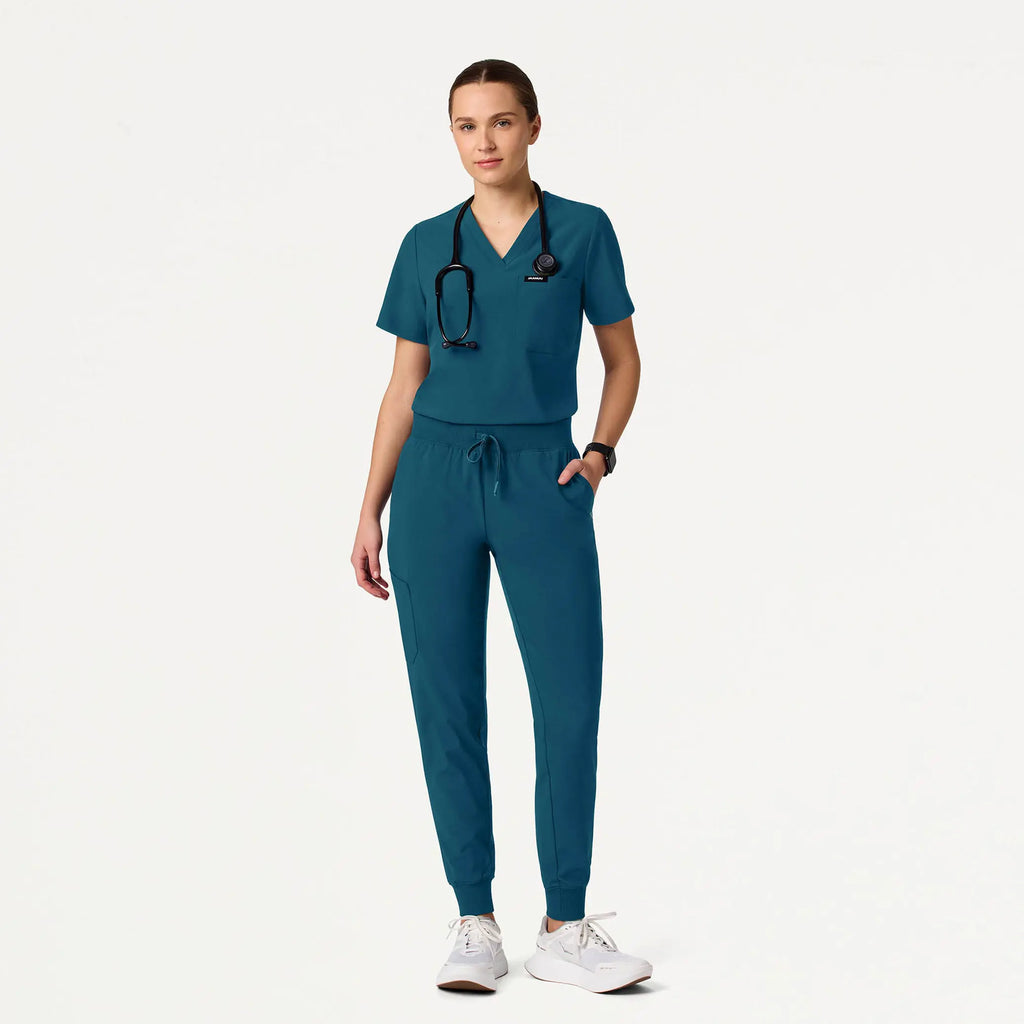 Jaanuu Scrubs Women's Rhena Slim ULTRAlite™ 1-Pocket Scrub Top Caribbean Blue | scrub-supply.com