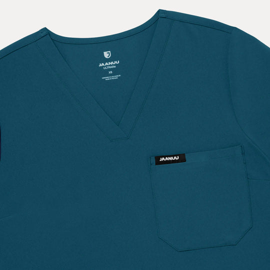 Jaanuu Scrubs Women's Rhena Slim ULTRAlite™ 1-Pocket Scrub Top Caribbean Blue | scrub-supply.com