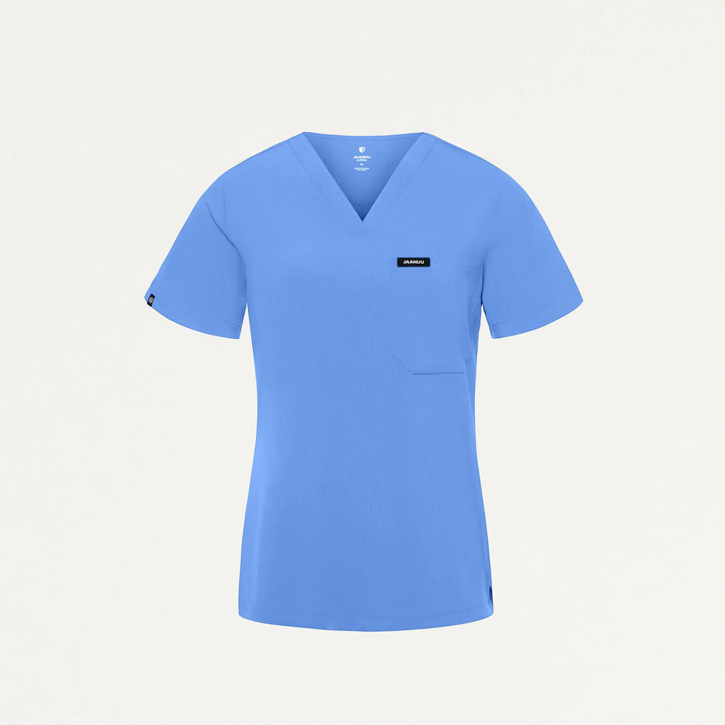 Jaanuu Scrubs Women's Rhena Slim ULTRAlite™ 1-Pocket Scrub Top Ceil Blue | scrub-supply.com