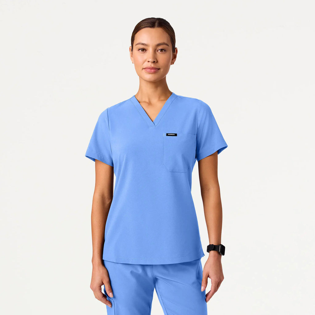Jaanuu Scrubs Women's Rhena Slim ULTRAlite™ 1-Pocket Scrub Top Ceil Blue | scrub-supply.com