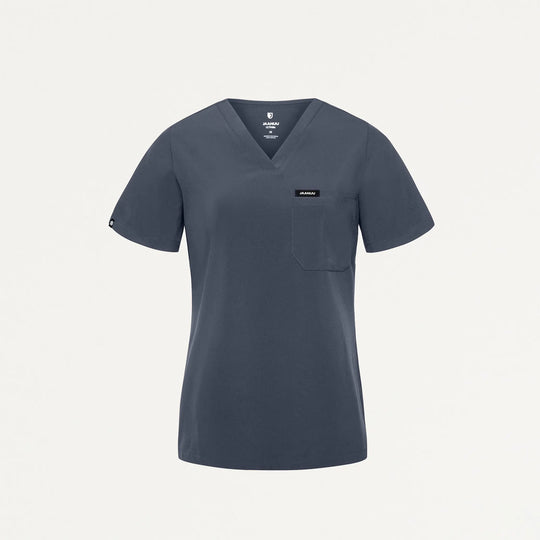 Jaanuu Scrubs Women's Rhena Slim ULTRAlite™ 1-Pocket Scrub Top Carbon Gray | scrub-supply.com