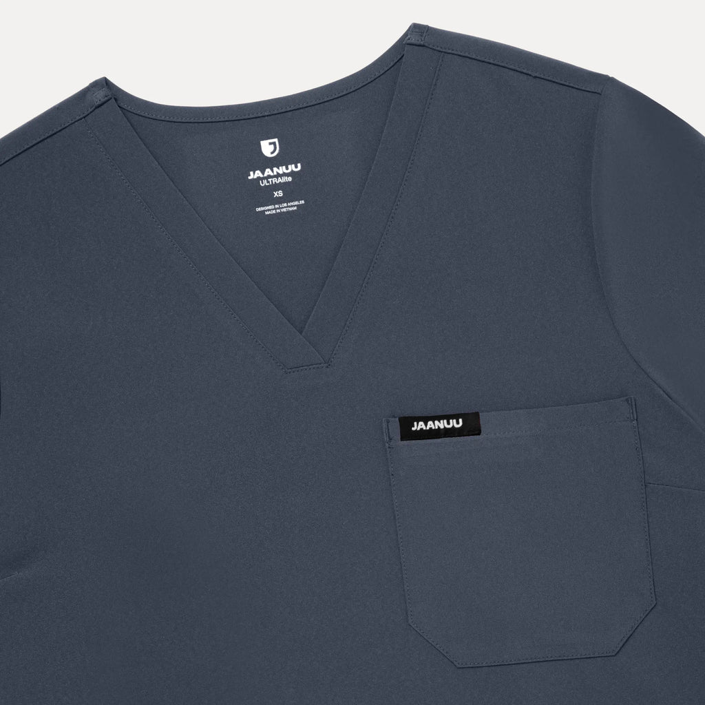 Jaanuu Scrubs Women's Rhena Slim ULTRAlite™ 1-Pocket Scrub Top Carbon Gray | scrub-supply.com