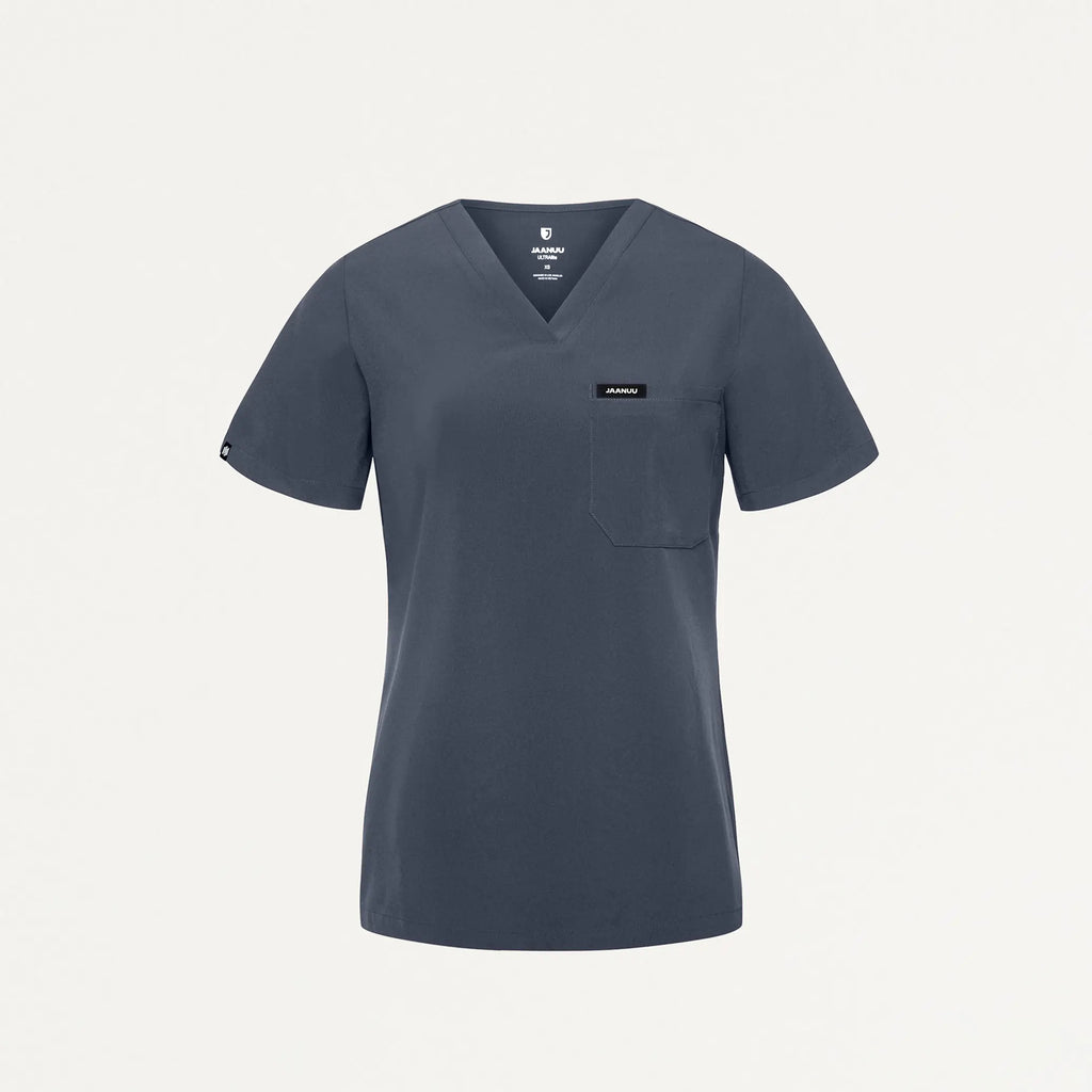 Jaanuu Scrubs Women's Rhena Slim ULTRAlite™ 1-Pocket Scrub Top Carbon Gray | scrub-supply.com