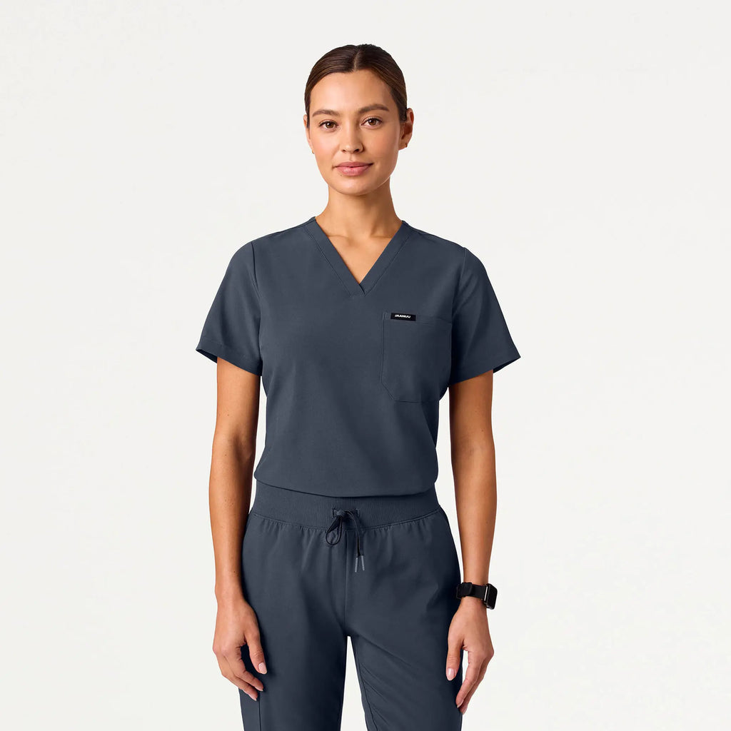 Jaanuu Scrubs Women's Rhena Slim ULTRAlite™ 1-Pocket Scrub Top Carbon Gray | scrub-supply.com