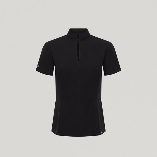 Jaanuu Scrubs Women's Aria Fit & Flare Scrub Top Black | scrub-supply.com
