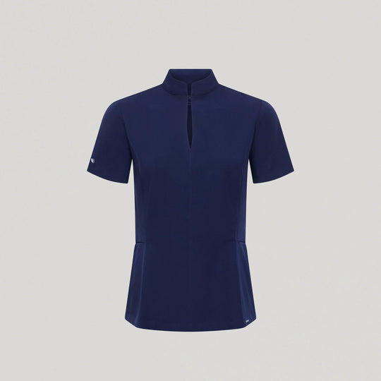 Jaanuu Scrubs Women's Aria Fit & Flare Scrub Top Midnight Navy | scrub-supply.com