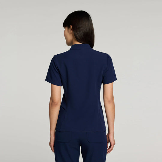 Jaanuu Scrubs Women's Aria Fit & Flare Scrub Top Midnight Navy | scrub-supply.com