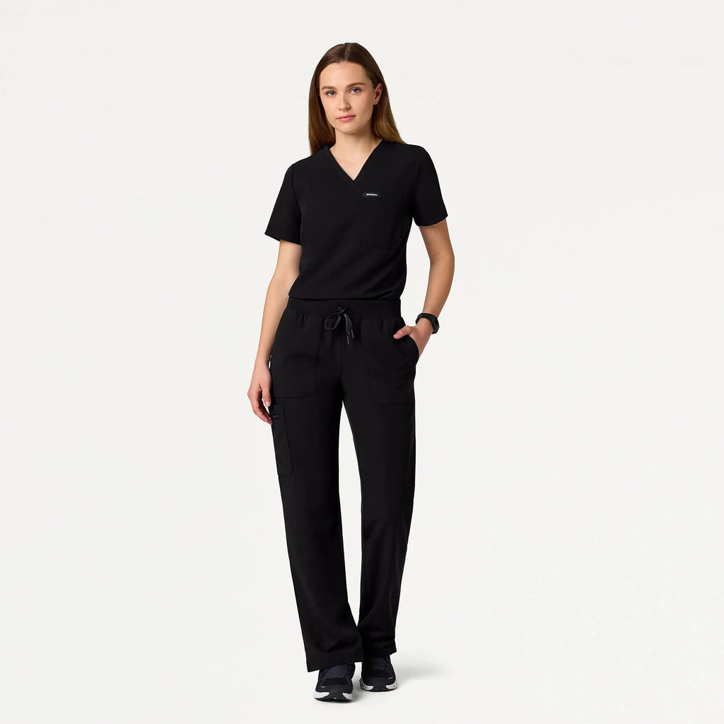 Jaanuu Scrubs Women's Xenos Cargo Knit-Waist Scrub Pant Black | scrub-supply.com