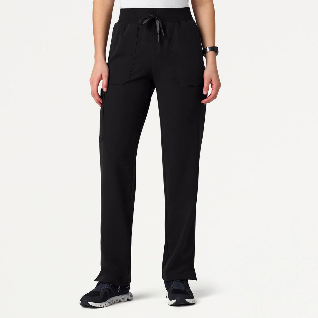Jaanuu Scrubs Women's Xenos Cargo Knit-Waist Scrub Pant Black | scrub-supply.com