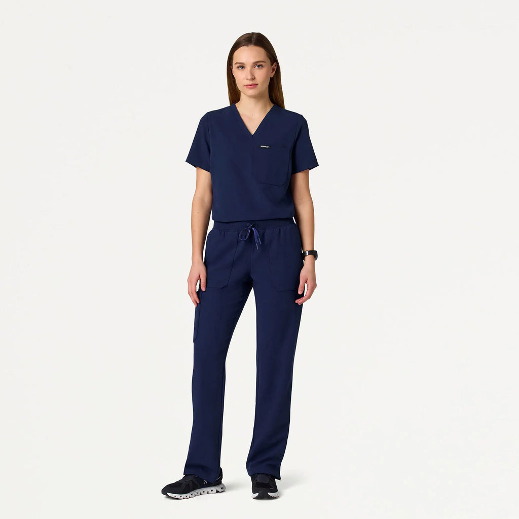 Jaanuu Scrubs Women's Xenos Cargo Knit-Waist Scrub Pant Midnight Navy | scrub-supply.com