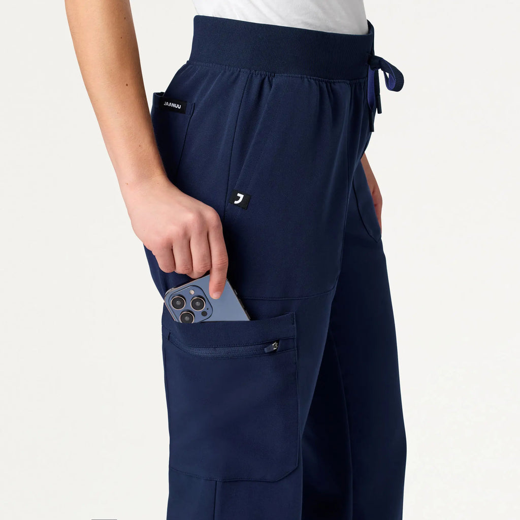 Jaanuu Scrubs Women's Xenos Cargo Knit-Waist Scrub Pant Midnight Navy | scrub-supply.com