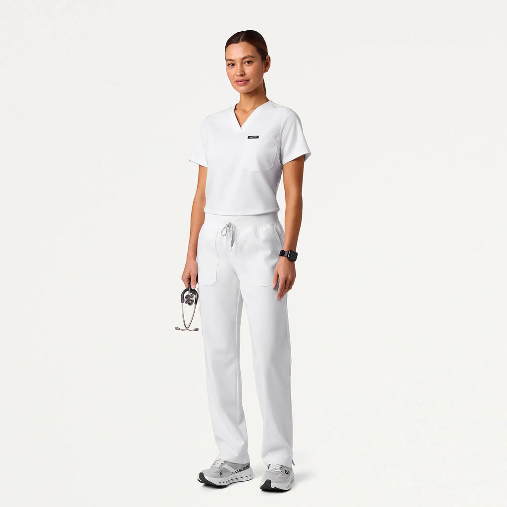 Jaanuu Scrubs Women's Xenos Cargo Knit-Waist Scrub Pant White | scrub-supply.com