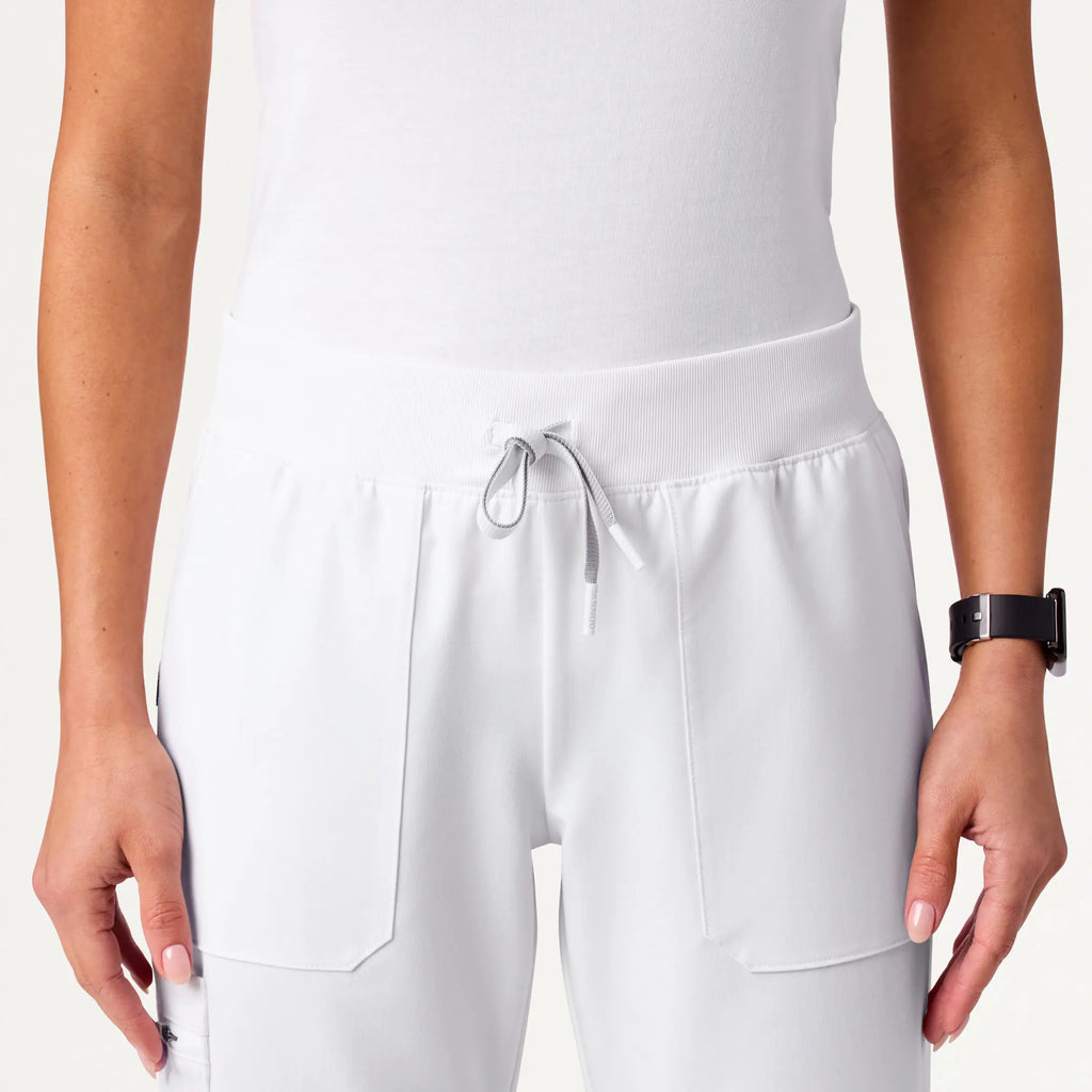 Jaanuu Scrubs Women's Xenos Cargo Knit-Waist Scrub Pant White | scrub-supply.com