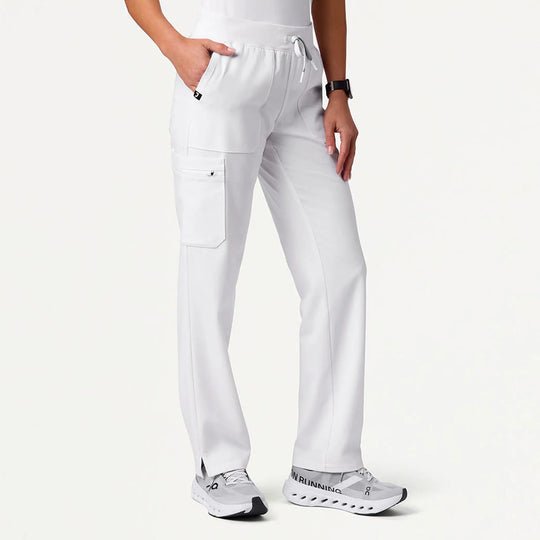 Jaanuu Scrubs Women's Xenos Cargo Knit-Waist Scrub Pant White | scrub-supply.com