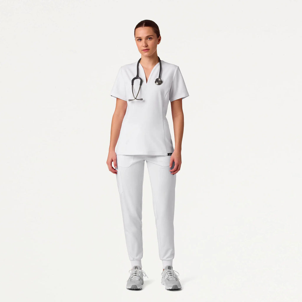 Jaanuu Scrubs Women's Silex Slim Cargo Knit-Waist Scrub Jogger White | scrub-supply.com