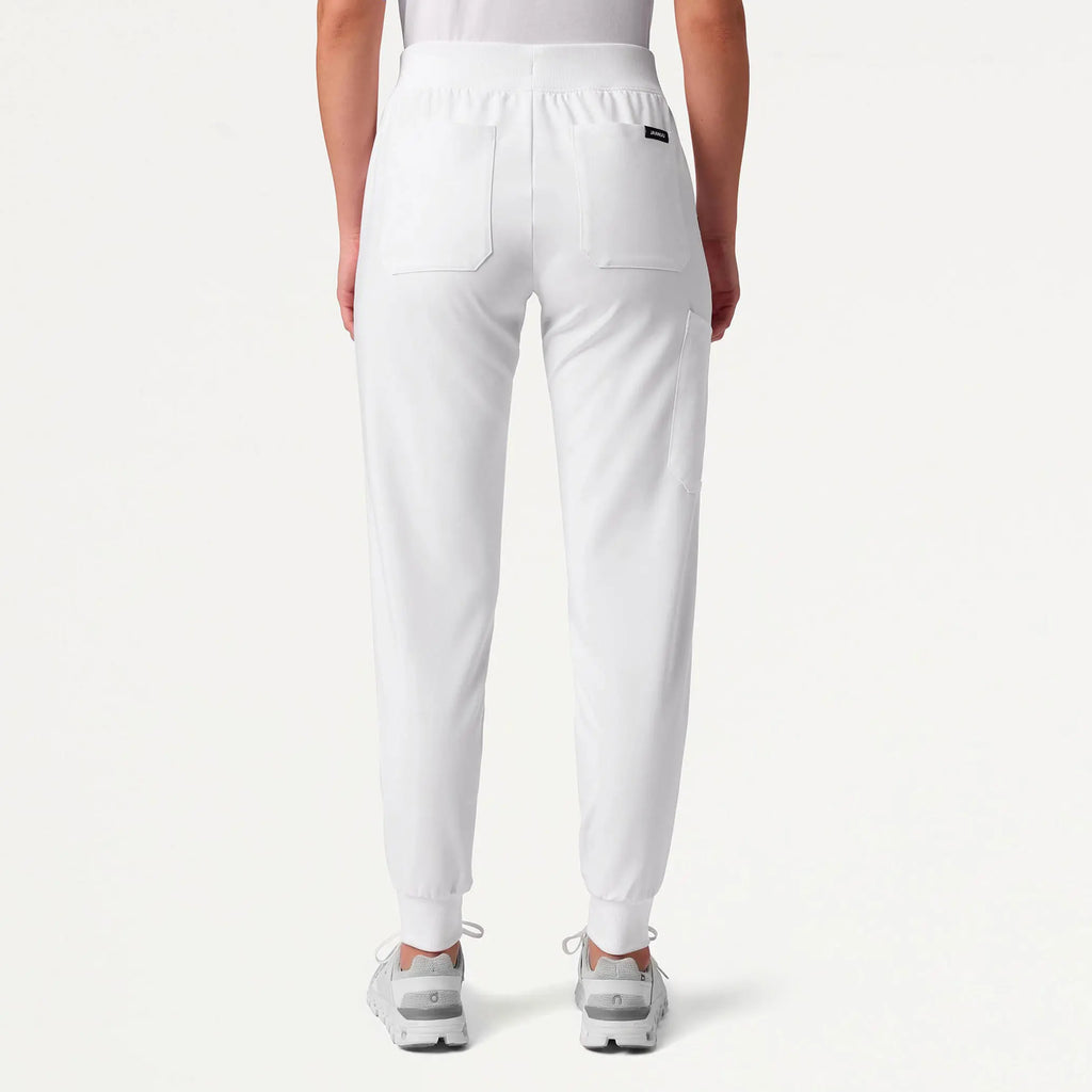 Jaanuu Scrubs Women's Silex Slim Cargo Knit-Waist Scrub Jogger White | scrub-supply.com