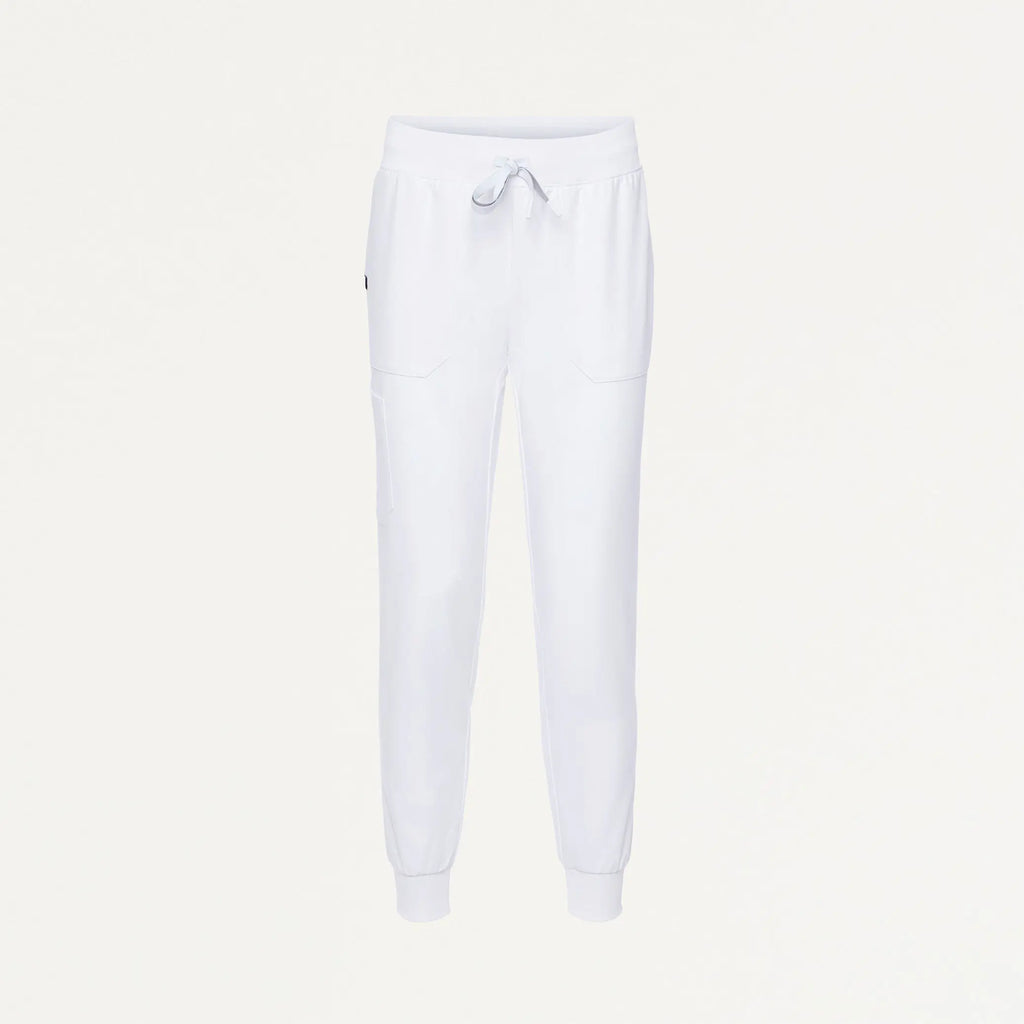 Jaanuu Scrubs Women's Silex Slim Cargo Knit-Waist Scrub Jogger White | scrub-supply.com