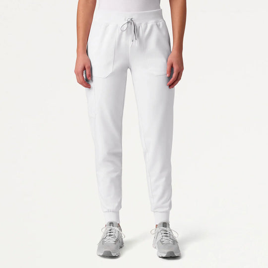 Jaanuu Scrubs Women's Silex Slim Cargo Knit-Waist Scrub Jogger White | scrub-supply.com
