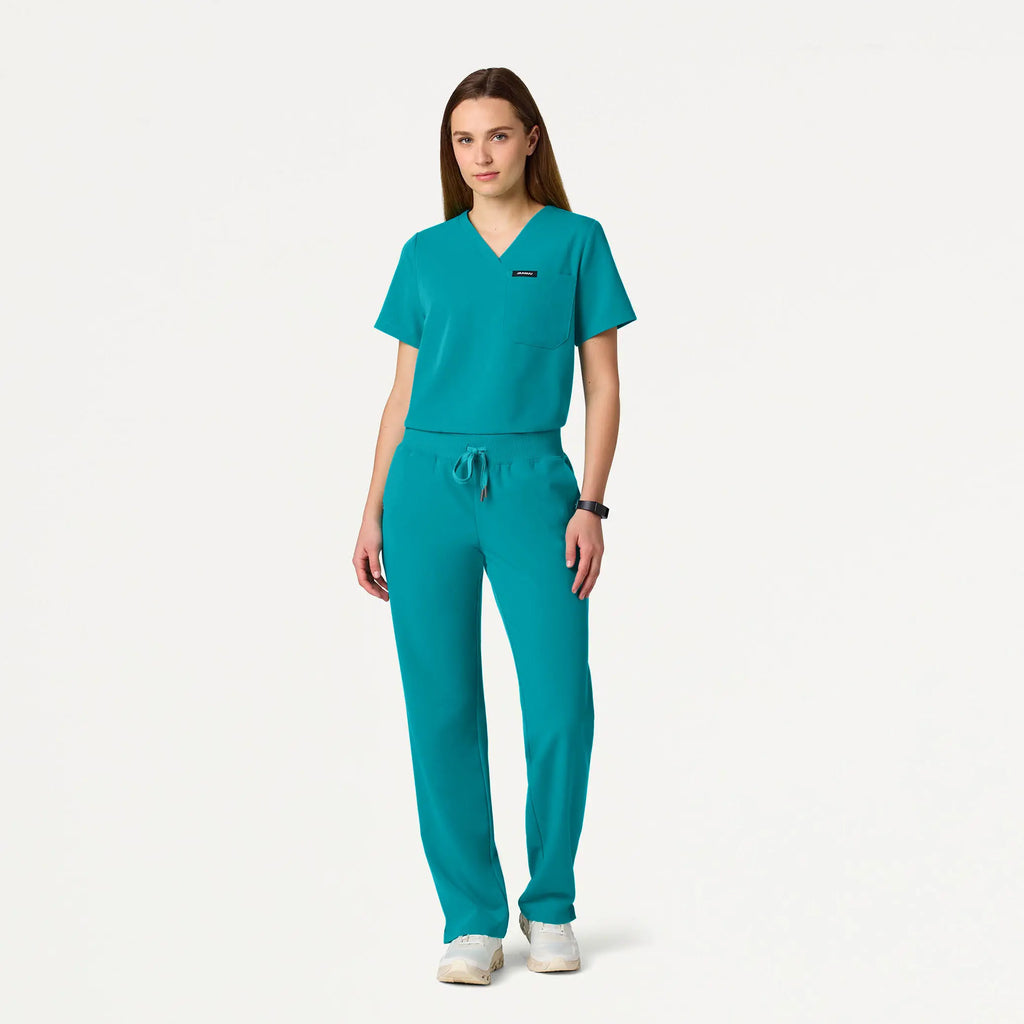 Jaanuu Scrubs Women's Xenos Essential Knit-Waist Scrub Pant Teal | scrub-supply.com