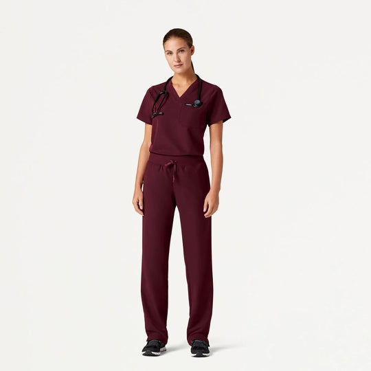 Jaanuu Scrubs Women's Xenos Essential Knit-Waist Scrub Pant Burgundy | scrub-supply.com