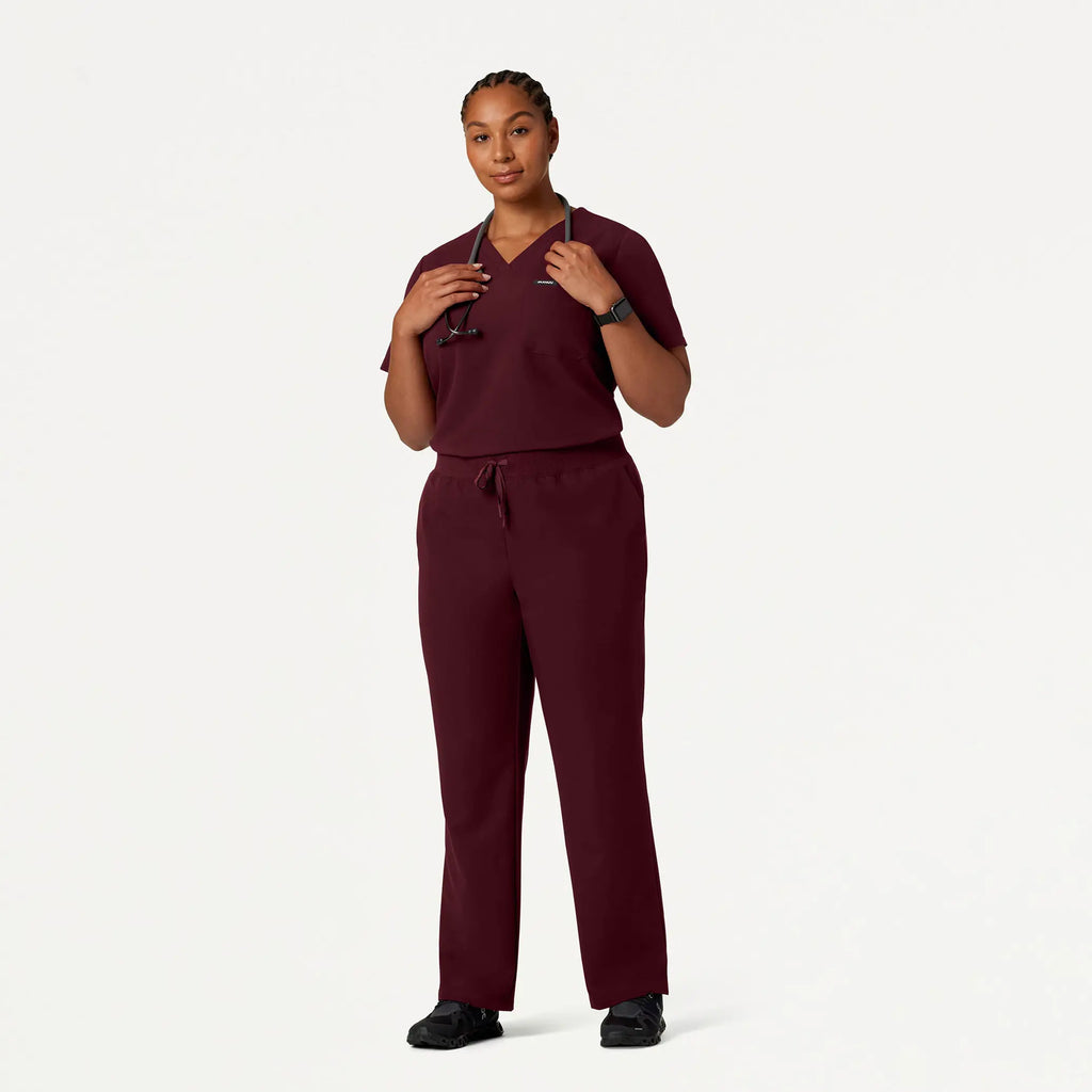 Jaanuu Scrubs Women's Xenos Essential Knit-Waist Scrub Pant Burgundy | scrub-supply.com