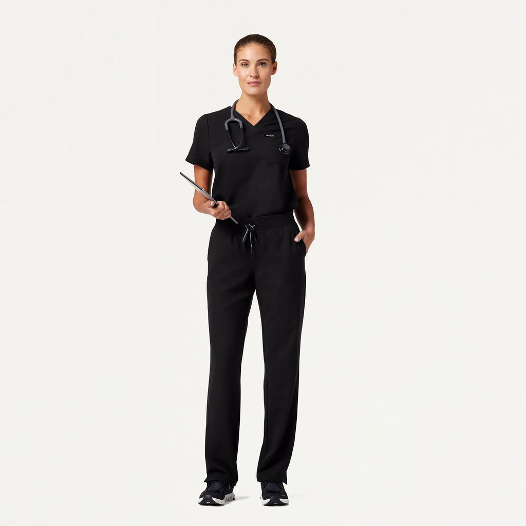 Jaanuu Scrubs Women's Xenos Essential Knit-Waist Scrub Pant Black | scrub-supply.com