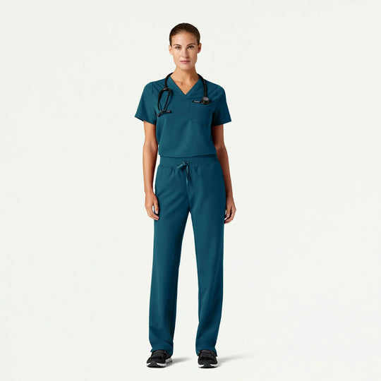 Jaanuu Scrubs Women's Xenos Essential Knit-Waist Scrub Pant Caribbean Blue | scrub-supply.com