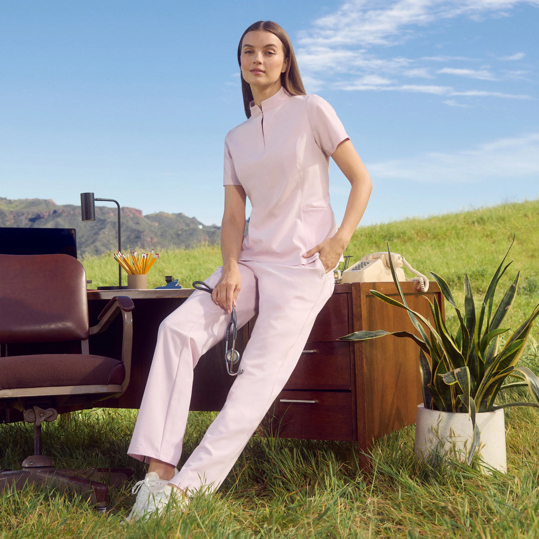 Jaanuu Scrubs Women's Xenos Essential Knit-Waist Scrub Pant Rose Quartz | scrub-supply.com