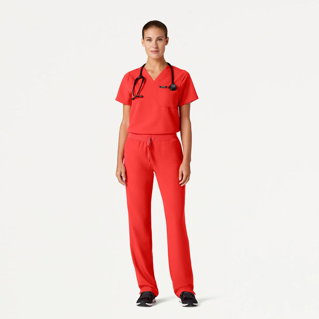 Jaanuu Scrubs Women's Xenos Essential Knit-Waist Scrub Pant Solar Red | scrub-supply.com